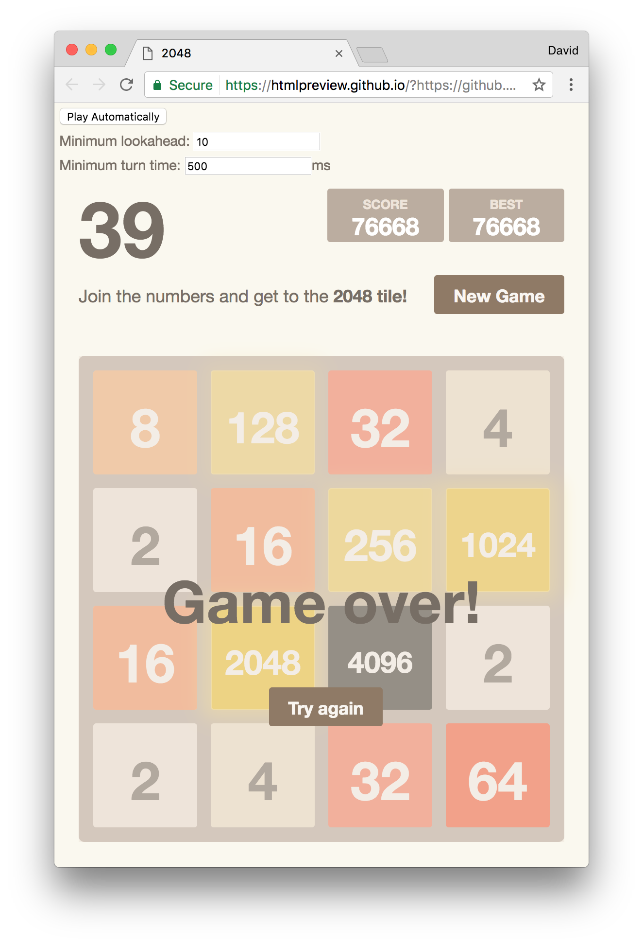 2048 AI game result